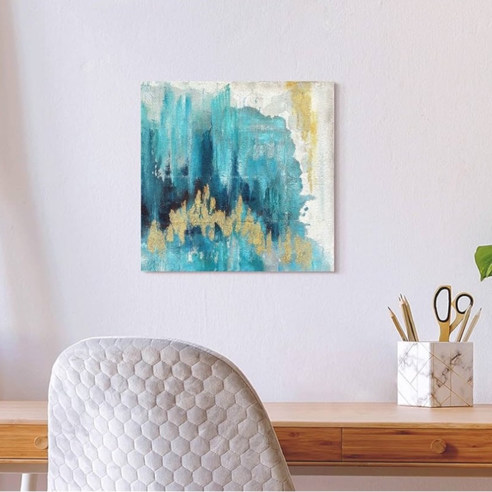 Abstract Blue and Gold Canvas Art